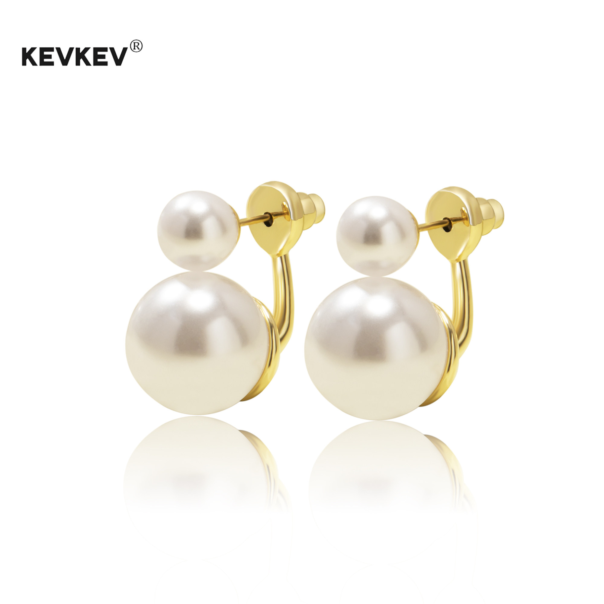 kevkev纯银超大双珠澳白珍珠一款两戴耳钉小众气质法式百搭耳环女
