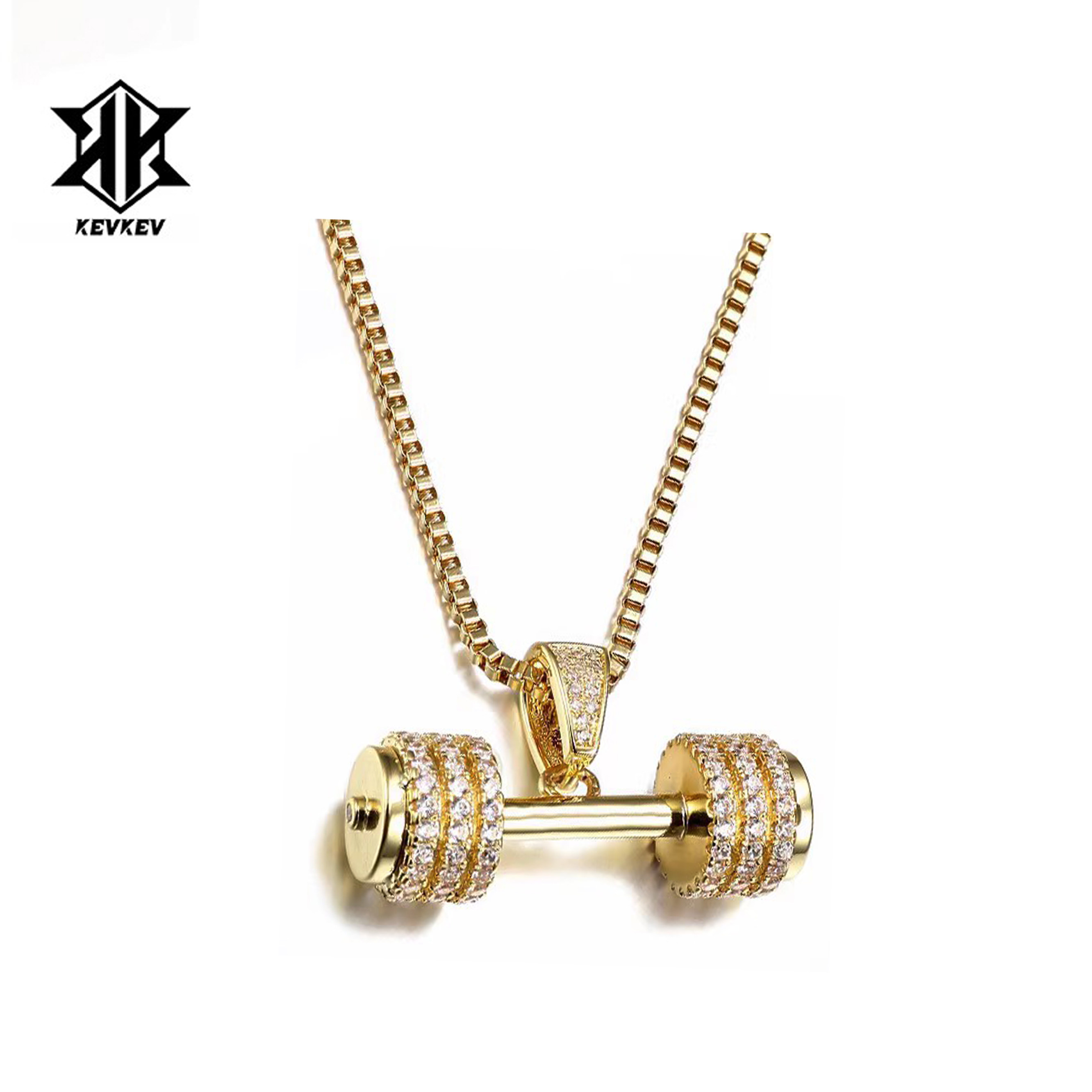 美式潮牌满钻哑铃项链