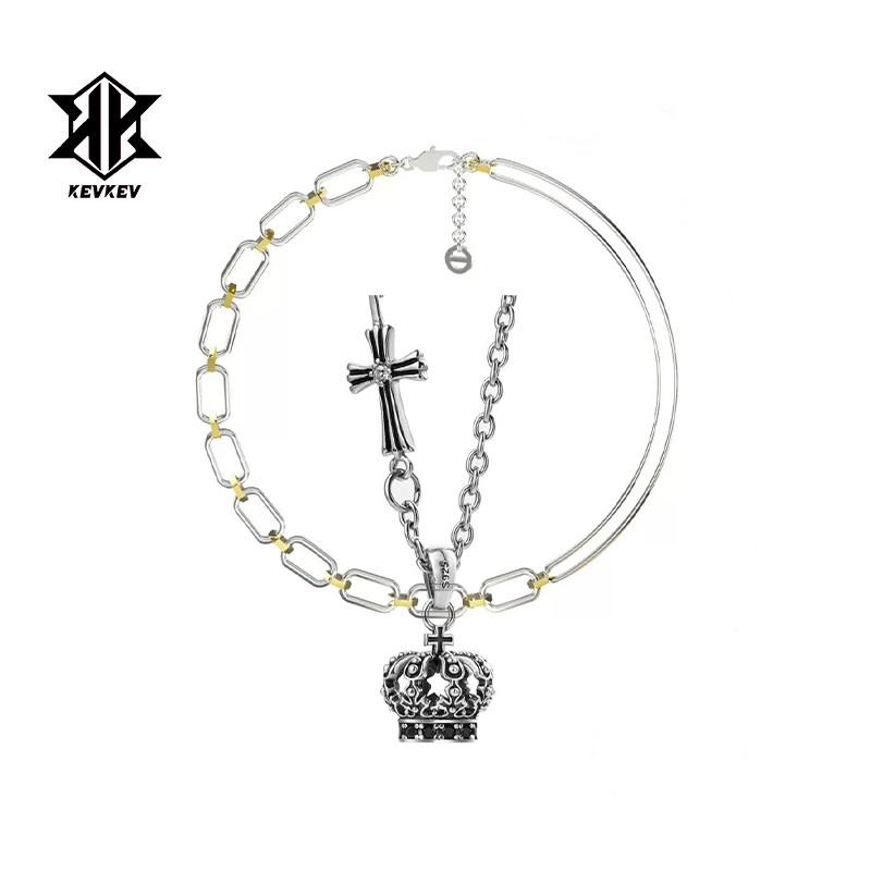 王鹤棣同款黑曜石皇冠项链