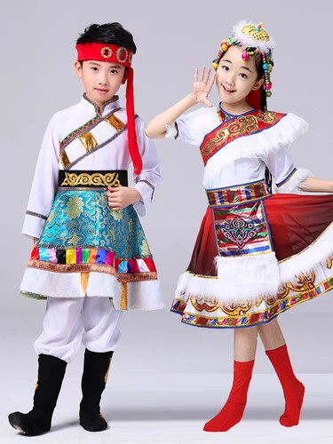 儿童少数民族服装藏族舞蹈服演出服蒙古袍女童男童民族风筷子舞服