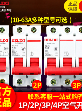 德力西空气开关家用DZ47s小型断路器2P空开63A总开关1P32A电闸C45