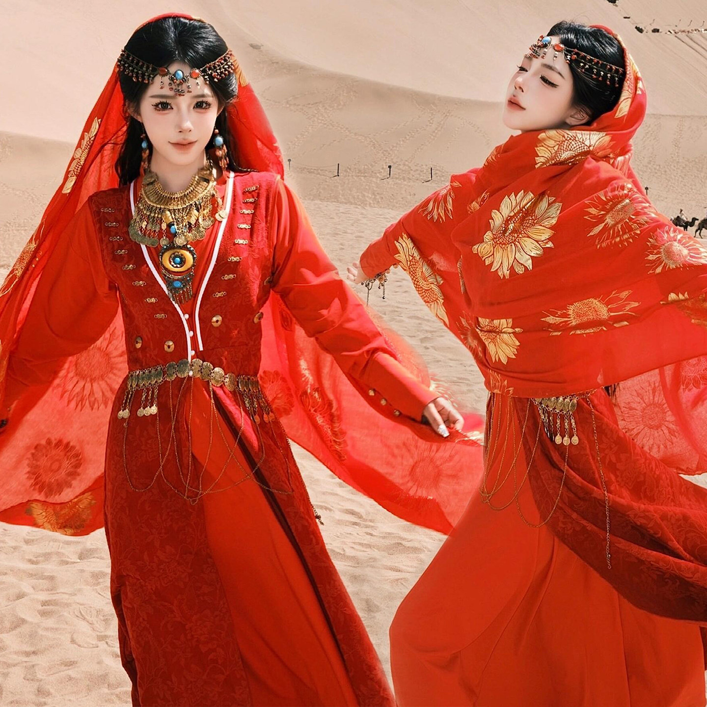 影楼新款异域风情东宫小枫红色古装敦煌沙漠公主民族写真旅拍服装