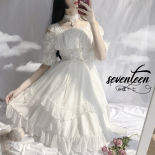 现货 十月繁星 蕾丝纯色小飞袖JSK烫金lolita洛丽塔柔软日常百搭