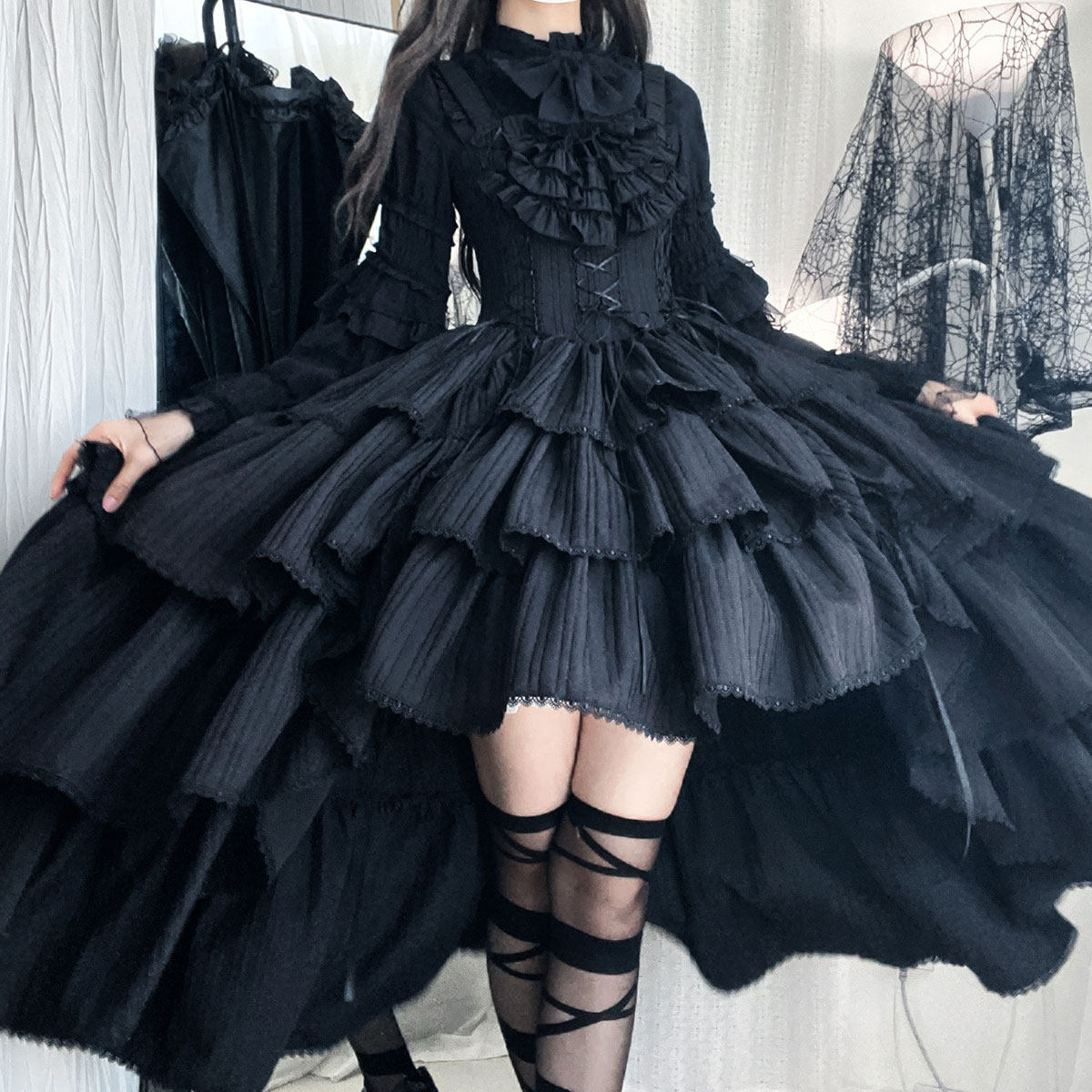 全款预约 夜宴回廊 哥特风lolita黑麻麻不规则蛋糕裙JSK+衬衫套装,模玩/动漫/周边/娃圈三坑/桌游,lolita洛丽塔/软妹装/洋装,淘宝优惠券,粉丝福利购,淘宝优惠卷