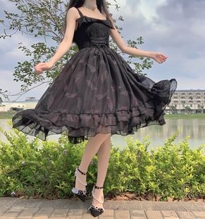 现货【浮羽2.0】微光蔷薇原创提花纱小羽毛Lolita轻lo吊带jsk