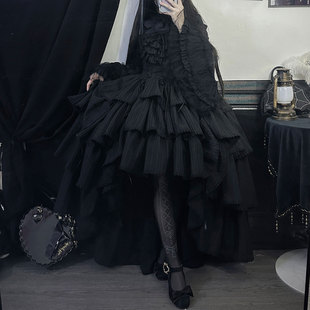 收藏集赞 夜宴回廊 哥特风lolita黑麻麻不规则蛋糕裙JSK+衬衫分体
