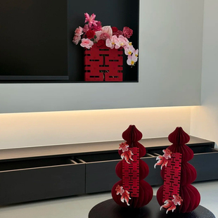 喜字福禄摆件结婚订婚氛围装饰布置装饰立体葫芦婚房装饰客厅金鱼