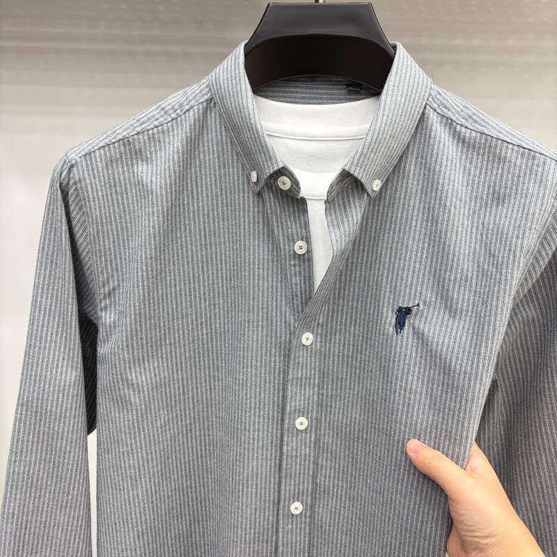 【奥莱品牌折扣】保罗长袖衬衫男士细条纹春秋新款刺绣小马标衬衣