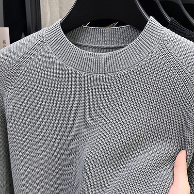 男士纯棉毛衣秋冬季中青年圆领打底针织衫加厚保暖全棉套头毛线衫