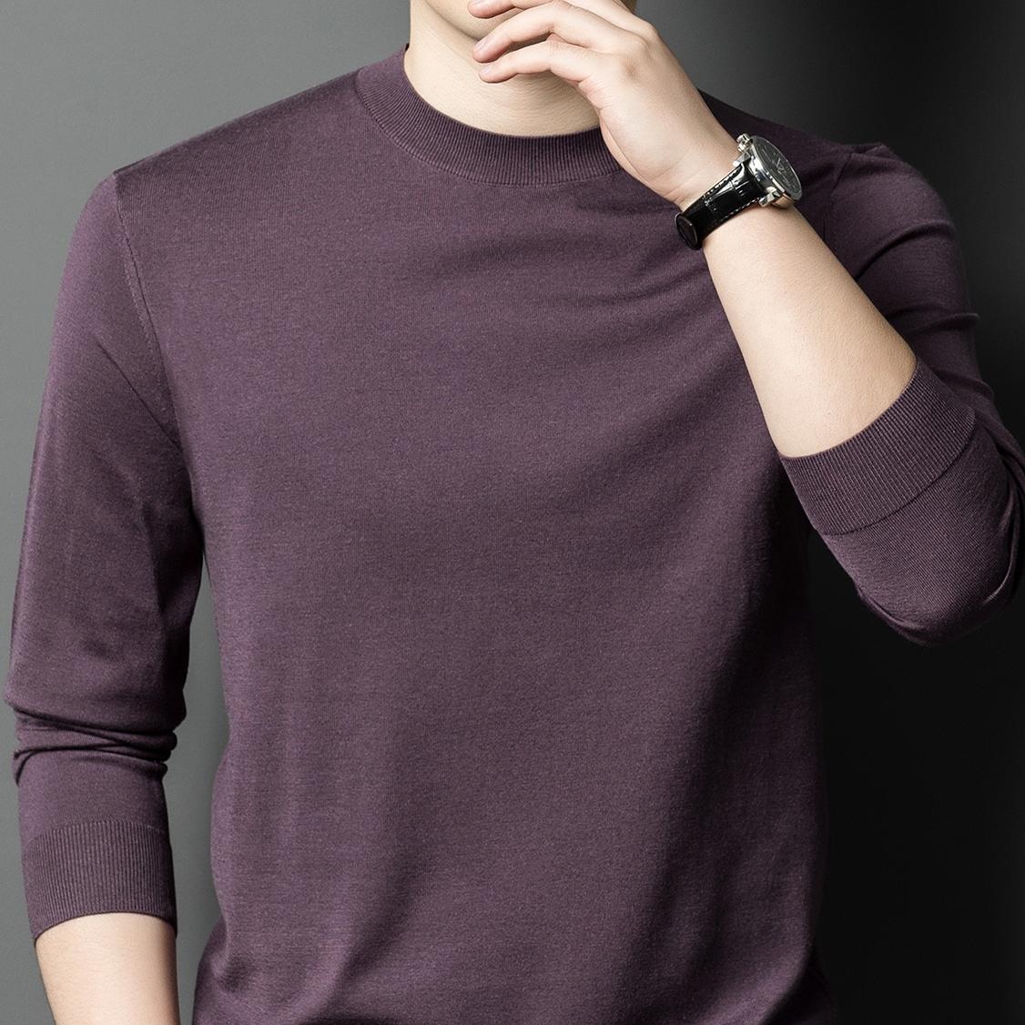 含【桑蚕丝+山羊绒】可机洗薄丝羊绒毛衣男高圆领贴身纯色针织衫