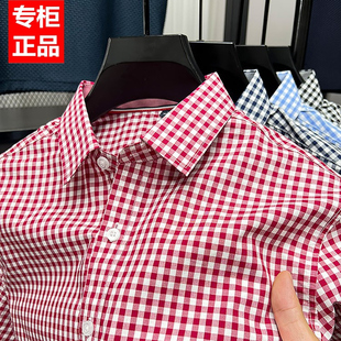 宽松衬衣服韩版 短袖 纯棉夏季 高端 潮流寸衣男装 小格子衬衫 经典 男士