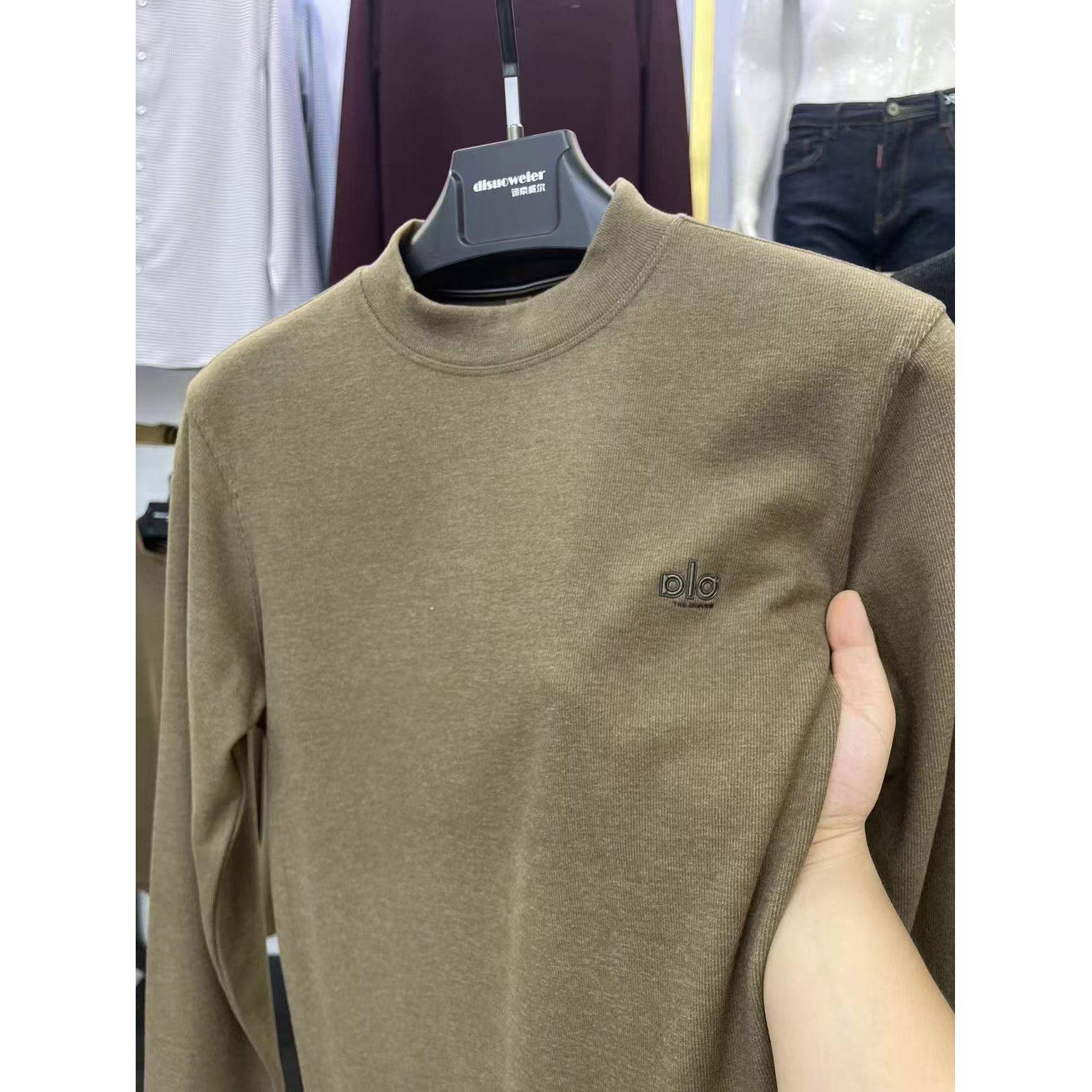 德绒打底衫男士秋冬季半高领长袖t恤男装双面绒内搭保暖秋衣男潮