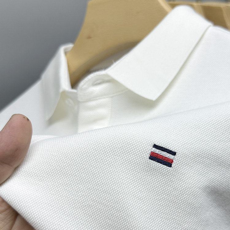 下摆开叉100%纯棉长袖t恤男士带领polo衫宽松中年秋装上衣体恤潮