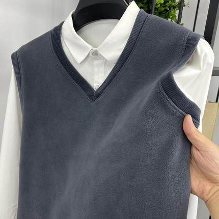 奥粒绒卫衣背心马甲男V领加绒加厚秋冬季男装抓毛绒无袖坎肩保暖