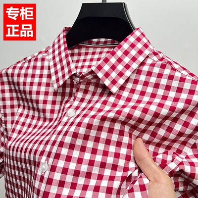 高档小格子100%纯棉衬衫男士短袖夏季休闲衬衣服男款寸衣外套品牌