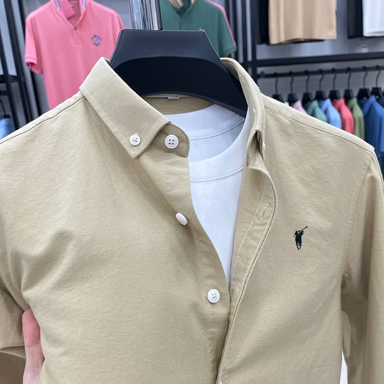 【奥莱品牌折扣】保罗纯棉长袖衬衫男士春秋季马标休闲牛津纺衬衣