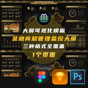 B端黑金可视化金融商超管理监控大屏可视化大屏figma/PS分层素材