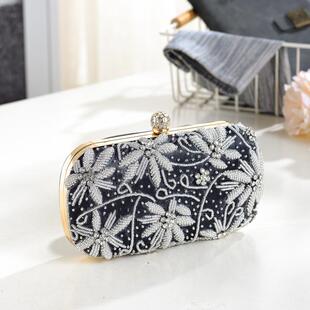 跨境新款镶钻晚宴包珍珠手提包手工串珠轻奢宴会钻石包斜跨单肩包