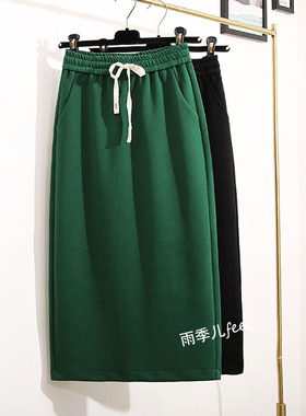 卫衣半身裙新秋冬2025后开叉女通勤灰色高腰显瘦一步直筒中长裙子