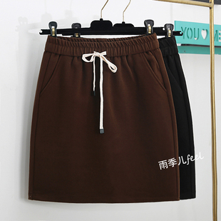 毛呢短裙女秋冬新款 高腰a字包臀黑色呢子半身裙百搭 遮胯显瘦大码