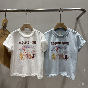 RESUMEHOME简历童装2025夏季男女童小猫咪图案短袖T恤儿童半袖潮
