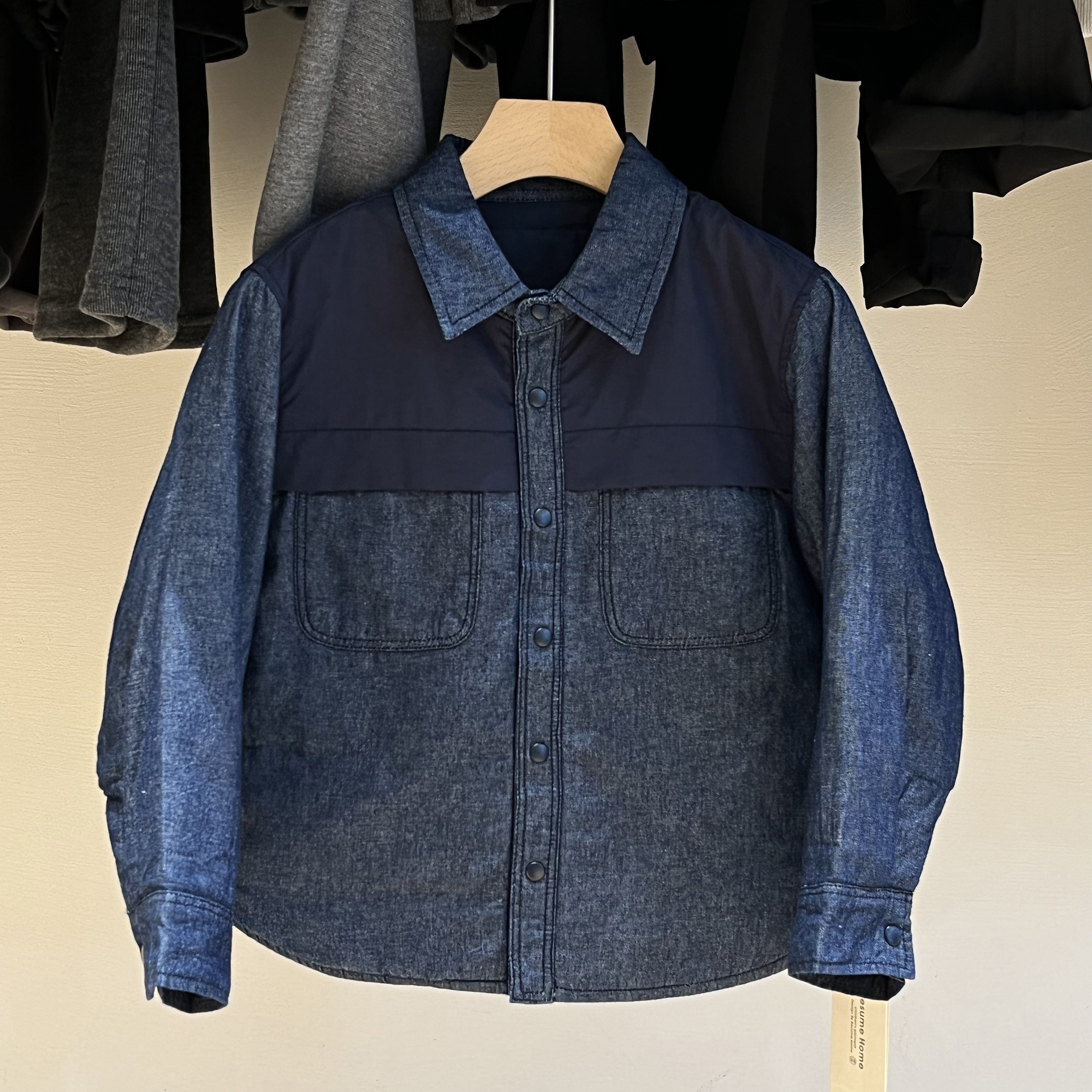 简历童装儿童牛仔拼接衬衫领棉服