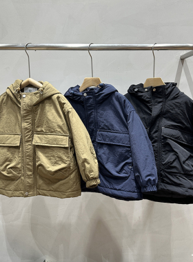 RESUMEHOME简历家2023冬季新款中大童连帽大口袋工装儿童棉服外套