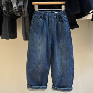 简历同厂织样童装儿童柔软双层加厚蓝色牛仔裤男女童冬天牛仔长裤
