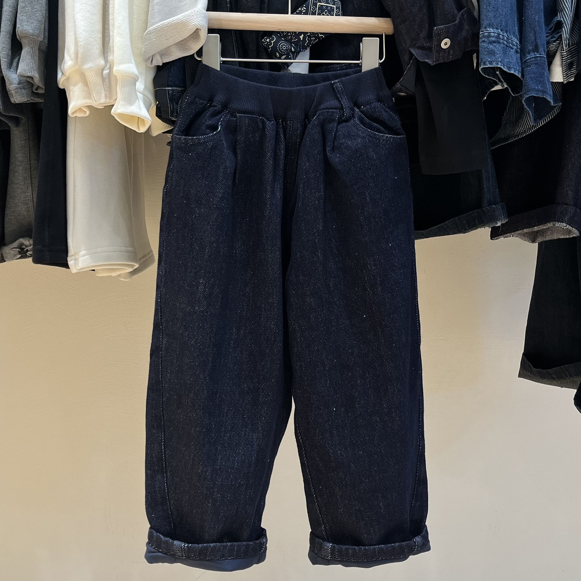 简历同厂家织样童装儿童加厚蓝色不掉色牛仔裤男女宝双层保暖长裤