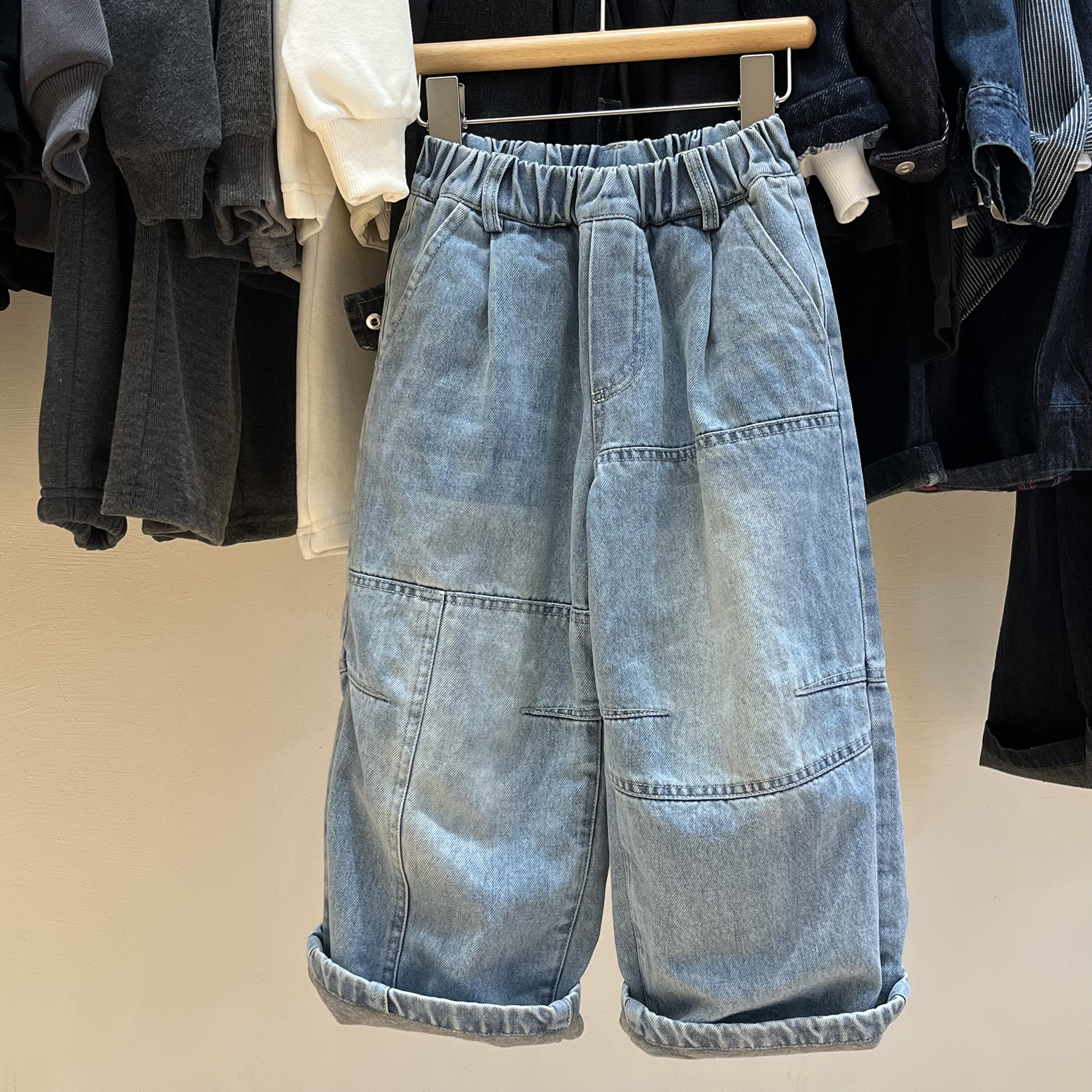 简历童装儿童冬天蓝色加厚牛仔裤