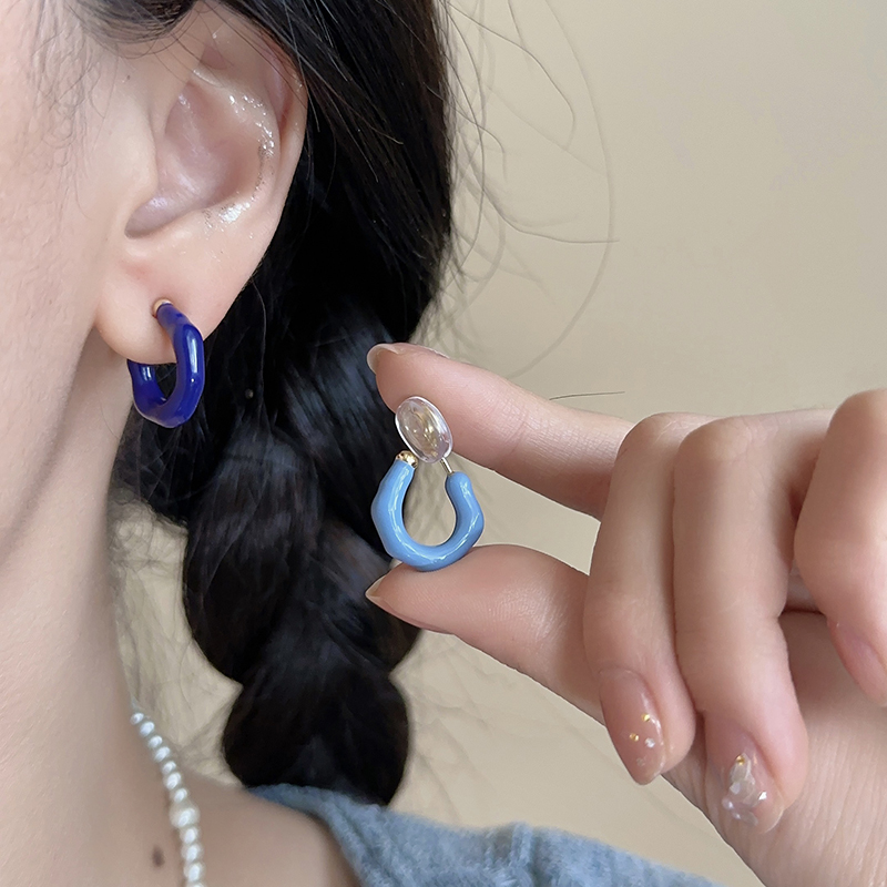 气质不对称蓝色耳圈蚊香盘耳夹