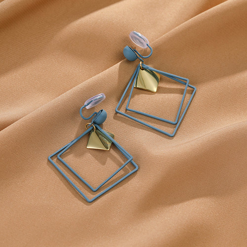 蓝色几何方形设计感耳环