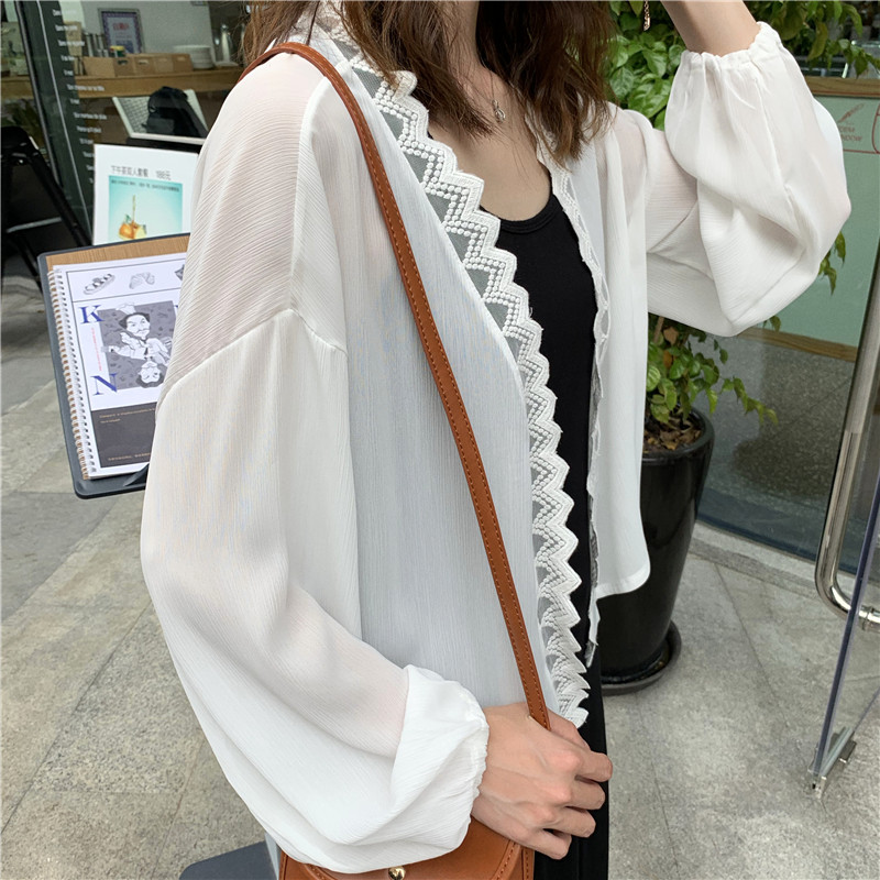 Short lace sunscreen jacket with thin long-sleeved cardigan