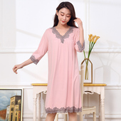 七分袖 撞色甜美柔软蕾丝短裙竹纤维春夏宽松睡衣女士 睡裙2025薄款