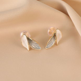 超仙森系高级感轻奢小众设计感树叶气质耳饰耳环蚊香盘耳夹无耳洞