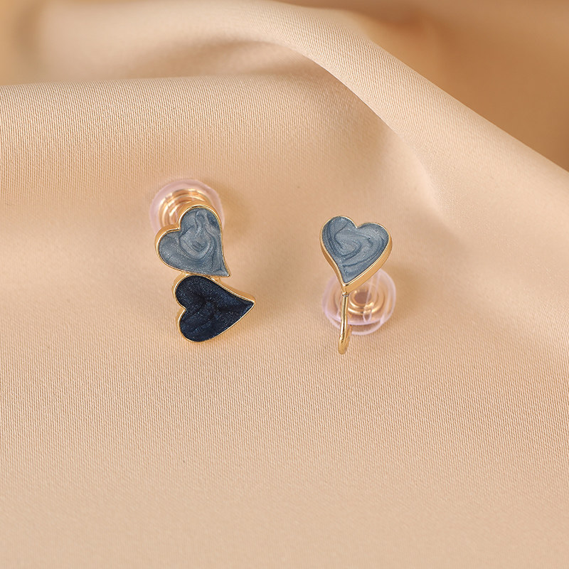 小众设计感不对称蓝色爱心耳钉超仙气质耳饰耳环蚊香盘无耳洞耳夹,饰品/流行首饰/时尚饰品新,耳夹,淘宝优惠券,粉丝福利购,淘宝优惠卷