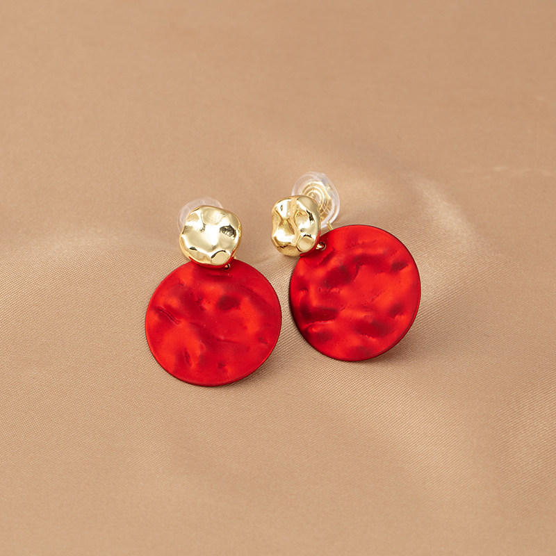 红色大气高级感褶皱圆形耳环时尚气质复古港风蚊香盘无耳洞耳夹女,饰品/流行首饰/时尚饰品新,耳夹,淘宝优惠券,粉丝福利购,淘宝优惠卷