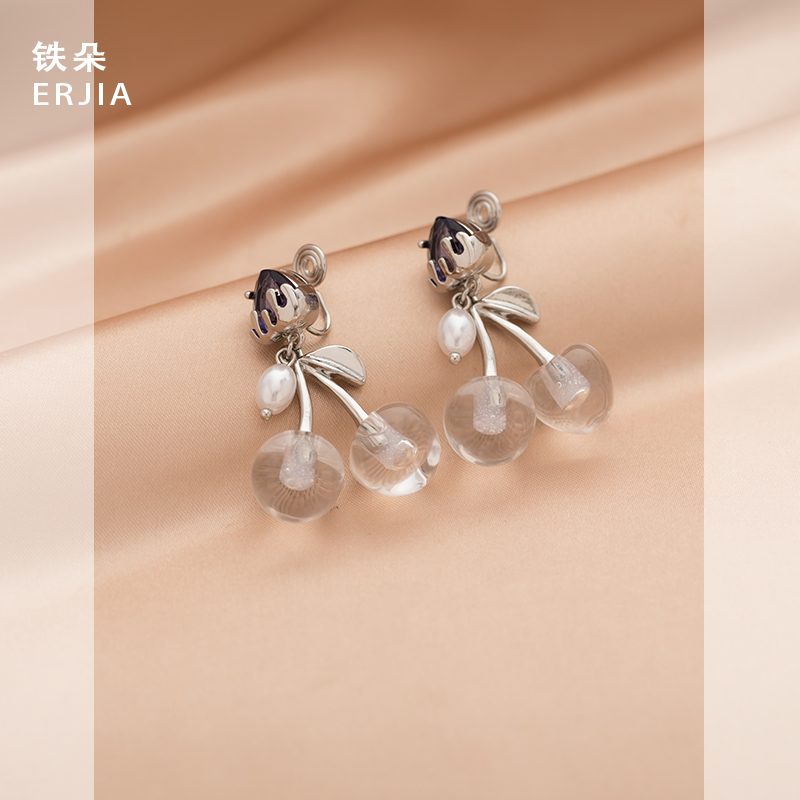 清新晶莹透明樱桃珍珠蚊香盘耳夹