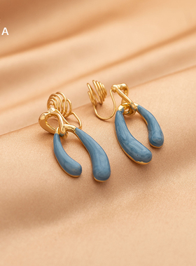 复古港风蓝色金属U形吊坠耳针滴油潮流日韩新款无耳洞蚊香盘耳夹