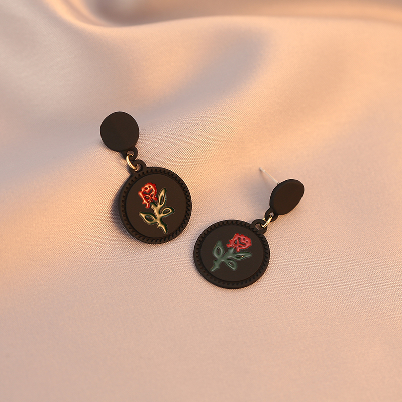 复古港风玫瑰花蚊香盘无耳洞耳夹