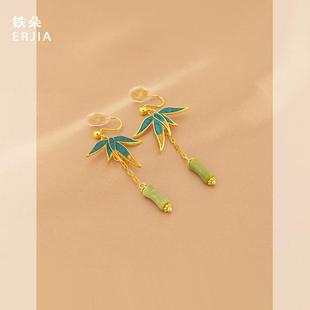 清雅古风汉服搭配竹叶绿色耳环长款 流苏高级气质蚊香盘无耳洞耳夹