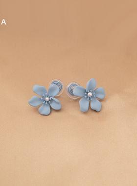 森系蓝色花朵蚊香盘耳夹无耳洞小清新时尚气质度假风百搭耳钉耳环