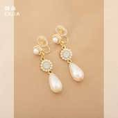 宫廷风珍珠耳坠长款 耳环耳钉法式 小香风轻奢高级蚊香盘无耳洞耳夹
