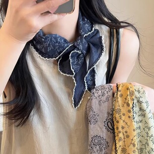 围脖护颈头巾领巾点缀围巾系脖配饰 复古小碎花三角巾丝巾女生冬季