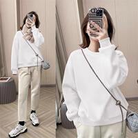 A pure cotton, fleece and thickened hoodie for women in autumn and winter, with a round neck and a loose, stylish and slimming pullover inside. A simple solid-colored top is trendy thumbnail 4