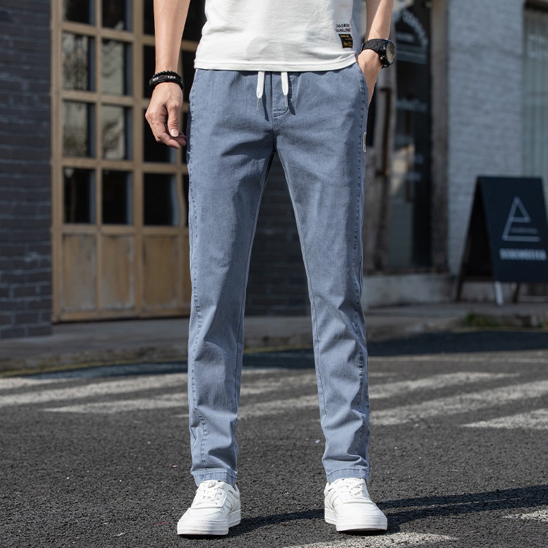 无铁裤子男夏季薄款春秋季松紧腰牛仔裤休闲无磁无金属电子厂上班