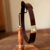 美式 HALFWORK 头层牛皮腰带男士 复古手工免打孔黄铜扣合页扣皮带