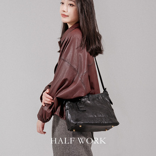 HALF 头层马皮托特包女真皮复古手工大容量通勤单肩斜挎包 WORK