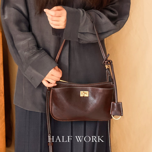HALFWORK头层牛皮复古腋下包