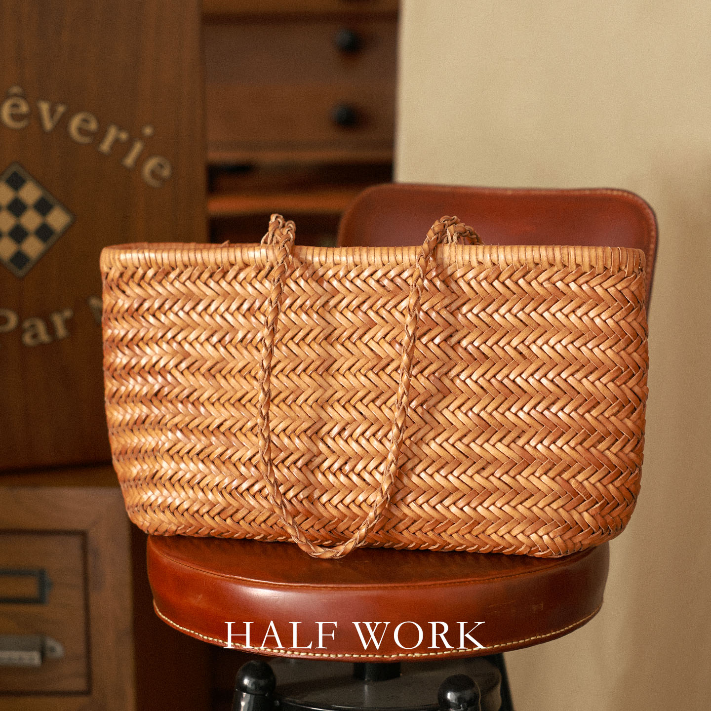 HALFWORK头层牛皮纯手工编织包